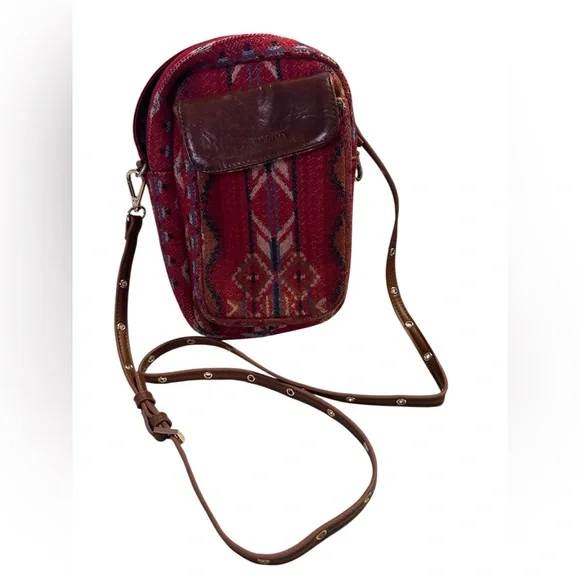 Pendleton Red and Brown Geometric Crossbody Bag - Picture 1 of 3